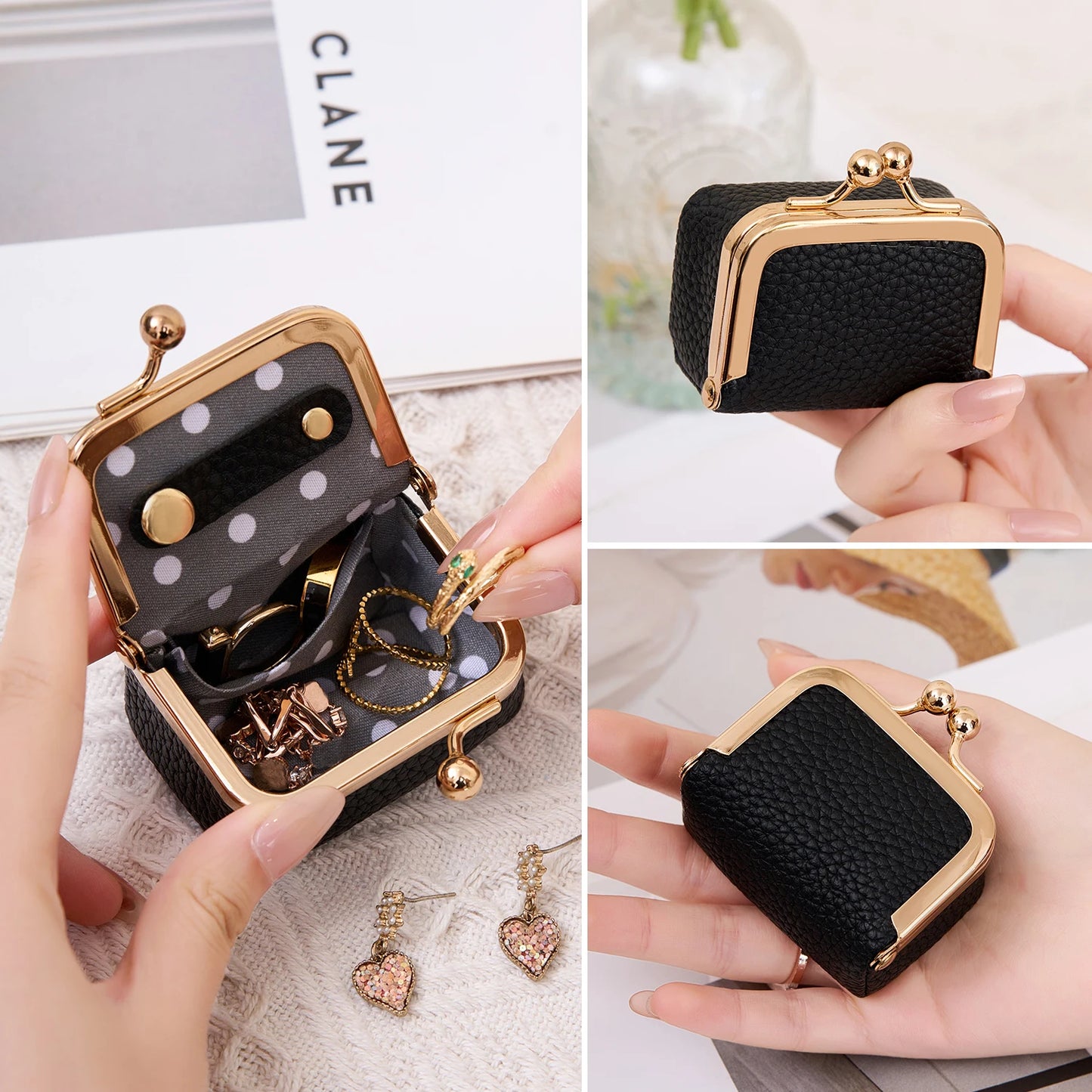 Mini Leather Coin Purse with Kiss Lock Clasp