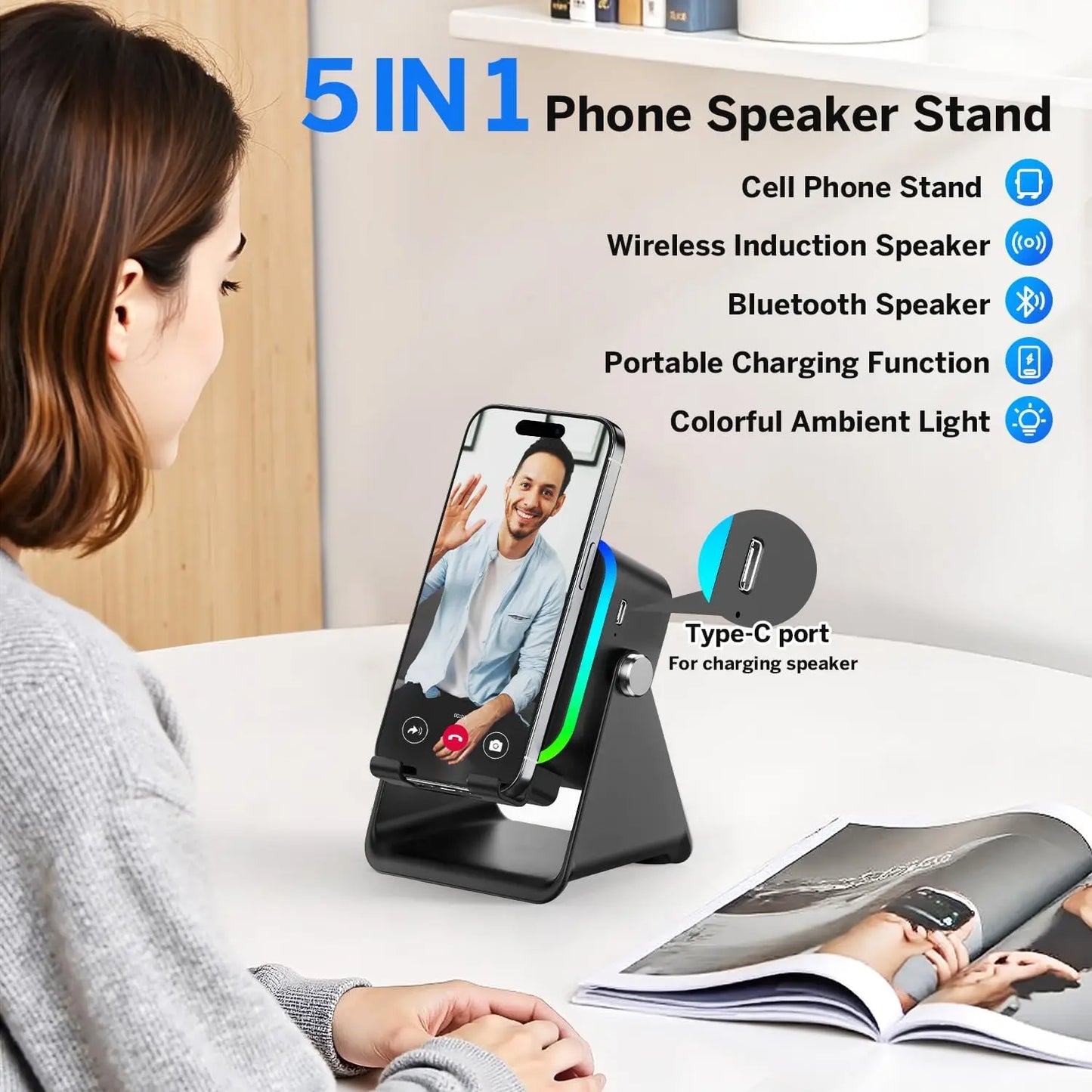 5-in-1 Bluetooth Speaker Phone Stand