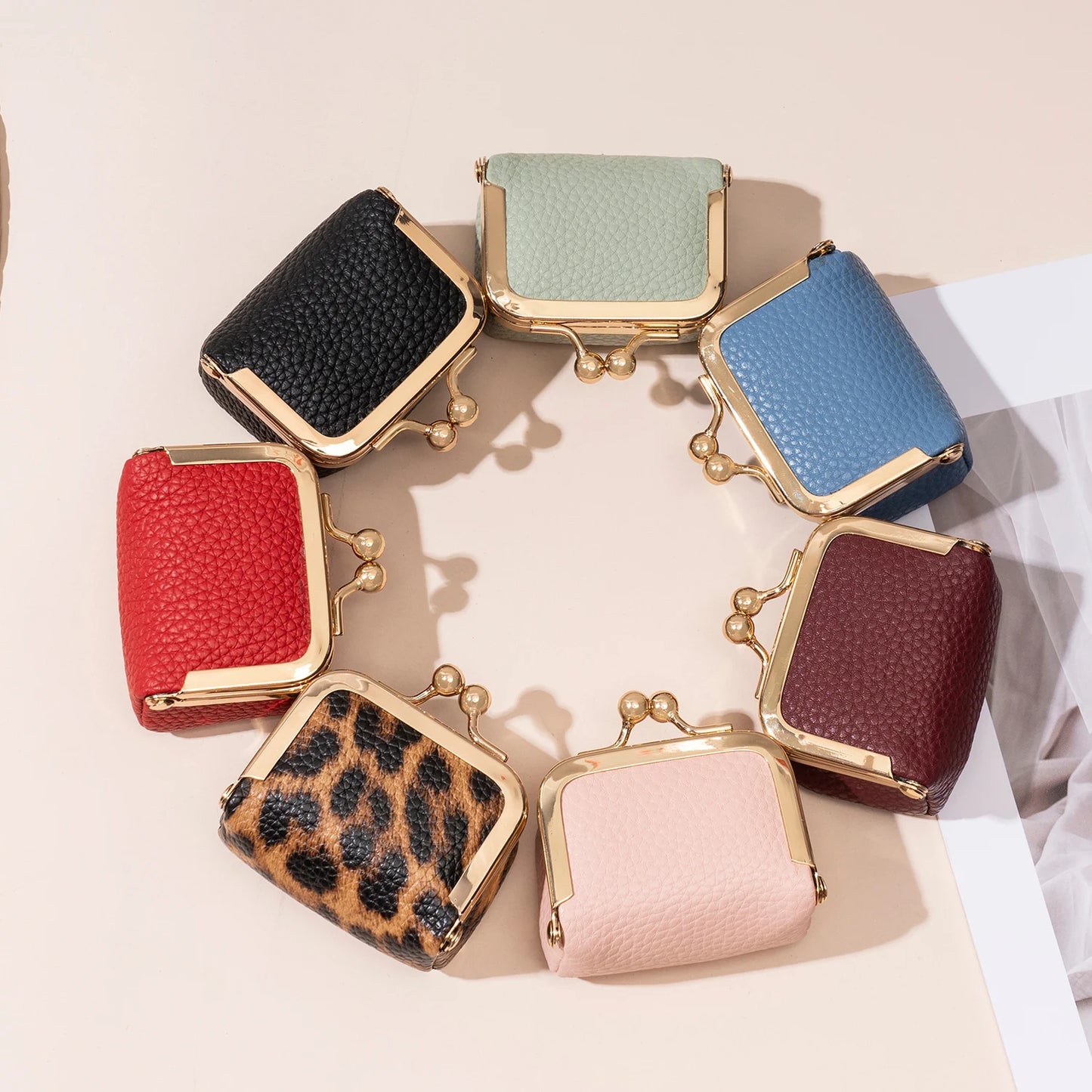 Mini Leather Coin Purse with Kiss Lock Clasp