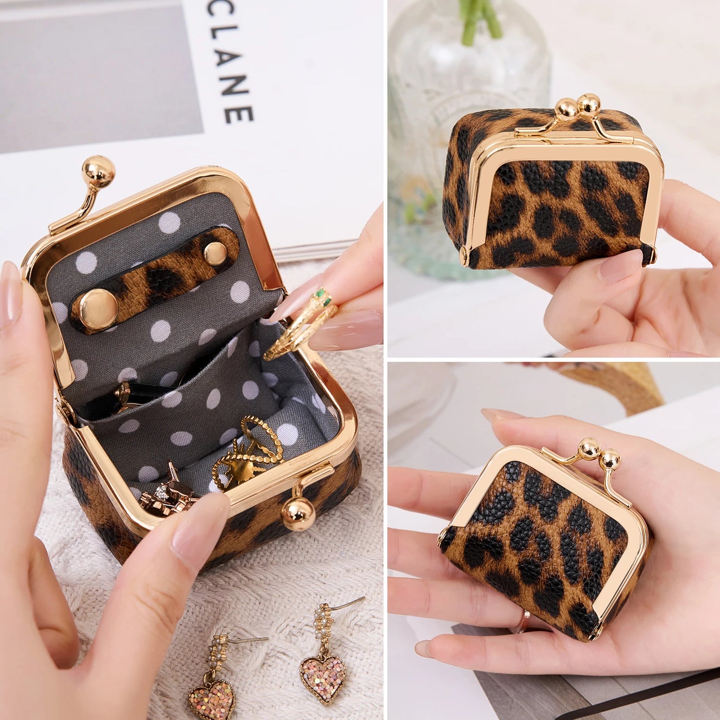 Mini Leather Coin Purse with Kiss Lock Clasp