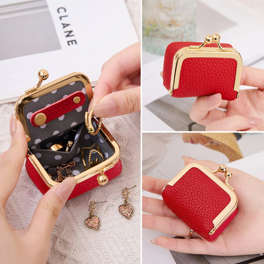 Mini Leather Coin Purse with Kiss Lock Clasp